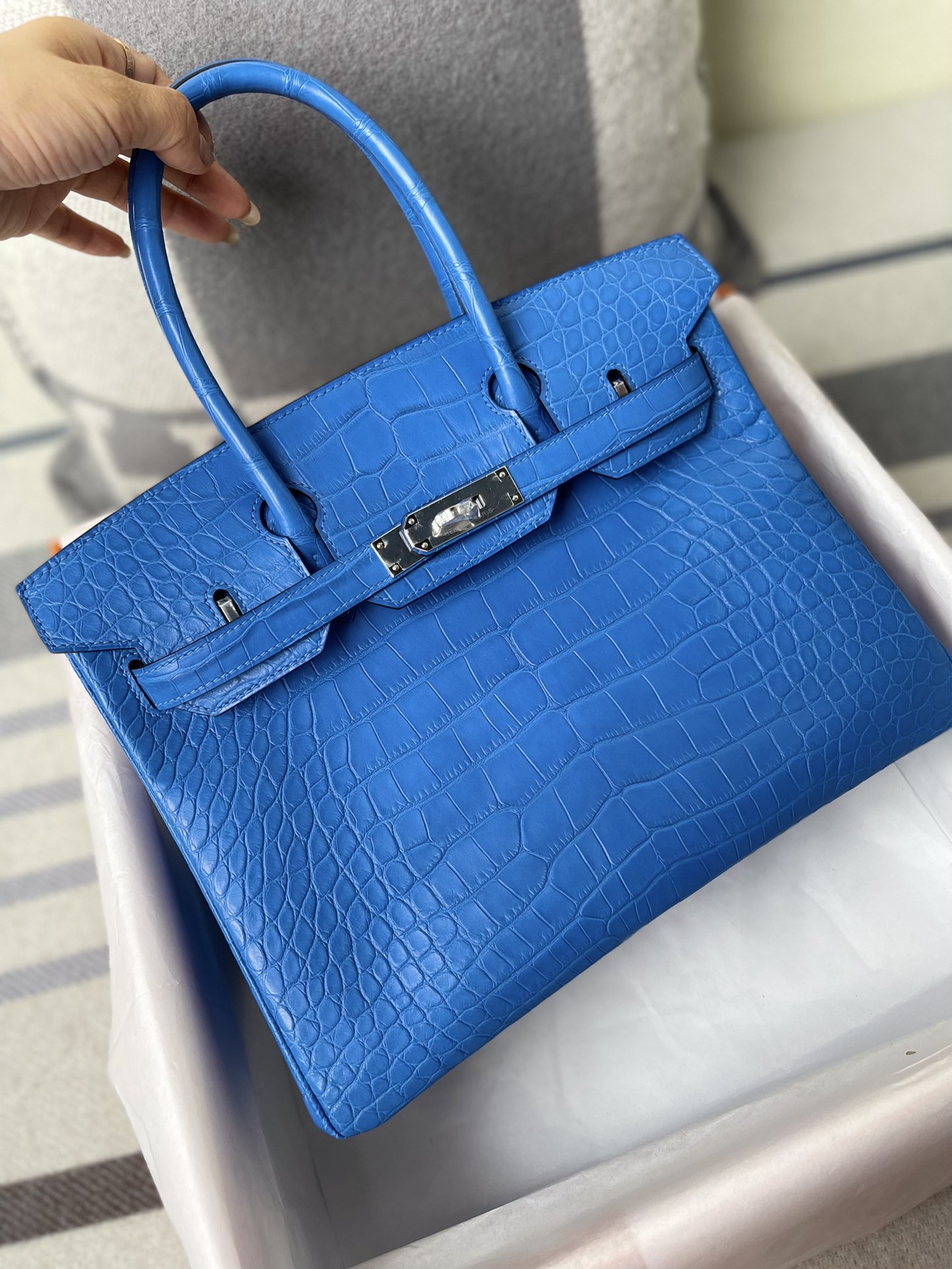 Hermes Birkin 30CM Handmade Bag In Blue Crocodile Niloticus Matte Skin